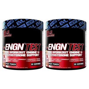 EVLUTIONNUTRITION ENGN 테스트 프리-워크아웃 엔진 + 테스토스테론 서포트 프루트 펀치 맛, 2개, 285g