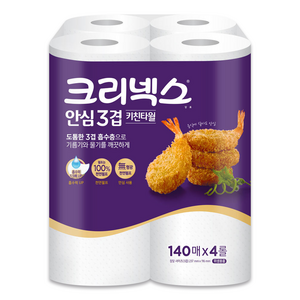 크리넥스 안심 3겹 천연펄프 키친타월, 4개입, 1개