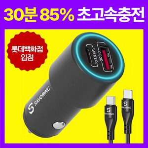 세이보링 차량용 시거잭 고속 충전기 PD PPS 2포트 48W 고급형 + C to C 고속충전 케이블 1m 세트, 블랙