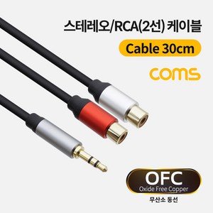 Coms 스테레오 RCA 2선 케이블 3극 AUX Steeo 3.5 M to 2RCA F 30cm, 본상품선택, 1개
