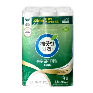 깨끗한나라 순수 프리미엄 화장지 천연펄프 고급롤화장지, 33m, 30개입, 1개