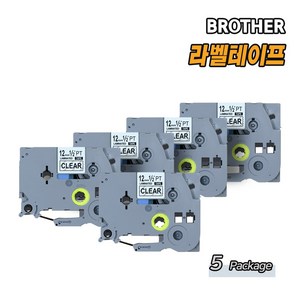 올데이컴퍼니 브라더 BROTHER 호환 라벨테이프, 12mm, 5PAC, 투명바탕/검정글자