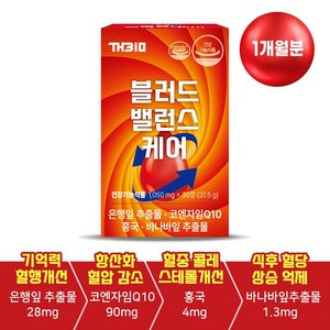 THBIO 블러드밸런스케어 혈당 혈행 혈중콜레스테롤 혈압 항산화 기억력개선 은행잎추출물 바나바잎추출물 홍국 코엔자임큐텐 코큐텐 징코 혈관영양제, 1박스, 30정