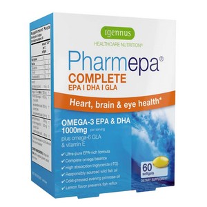 Phamepa Complete EPA DHA TG 오메가 3 1000mg 고효능 피쉬 오일 플러스 6 GLA 달맞이꽃 오일 레몬 맛 360회 분량, 6개, 60정