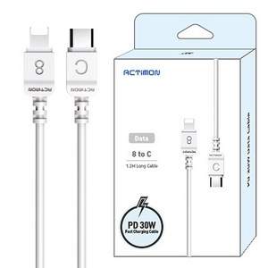 PD 30W 초고속 8 to C 충전케이블 1.2M / 초고속충전 데이타전송, MON-8C-PD30W-120, 1개