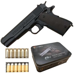 풀메탈 콜트1911 모델건시뮬레이션건 Model gun Metal simulation pistol Colt 1911, 블랙 스탠다드 건 + 6 라운드 총알 + 투톤 6, 1개