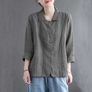 COBOTOR 여성 면마 자켓 오버핏 심플 봄 여름 가을 여자 긴팔 재킷 상의 women linen jacket XK0441