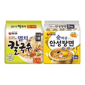 농심 멸치칼국수 + 순하군 안성탕면 번들 봉지라면, 1세트