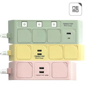 네모탭 국산 USB/C타입 초고속충전 컬러 멀티탭, 일반3구(버터), 고속C타입(USB+C타입), 3m, 1개