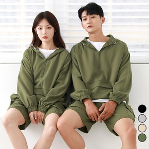 턴키 빅사이즈 아노락 반집업 후드 바람막이 + 반바지 상하의 세트 AJ-1150