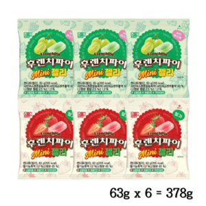 해태 후렌치파이 미니 젤리 딸기 3 샤인머스캣 3 (총6) 과일맛젤리, 2개, 378g