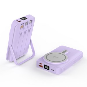 THOUSTA 맥세이프 고속 무선충전 대용량 케이블 일체형 호환 보조배터리 20000mAh, 1개, 퍼플