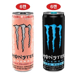 [한번에먹자쇼핑몰] 몬스터 에너지 355ml 2종 혼합 각 6개 / 몬스터 에너지 울트라 피치 킨 6개 + 몬스터 에너지 제로슈거 6개 / 총 12개 고카페인음료 에너지음료