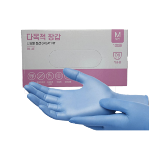 다목적 올바른 니트릴 장갑 위생장갑 손크기별 S M L 두께별 프리미엄 두꺼운 BLUE 리트릴장갑 3.5g 5.4g 100매, 그레잇핏(전문가용핏 5.4g), 1개, 중(M)