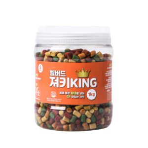 벨버드 져키킹 강아지 간식 S, 혼합맛(황태/연어/참치/오리/치즈), 1kg, 2개