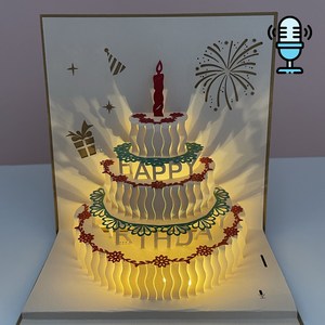 생일녹음카드 재생 입체 팝업카드 생일축하 3D 케이크 모양 생일선물 pop up card 내 목소리를 담아, 혼합색상, 1개