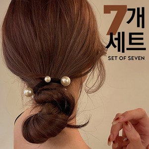 바네코쥬얼리 데일리 패션 헤어 슈슈 묶음 머리 언발진주 헤어 고무줄 7개 세트구성품