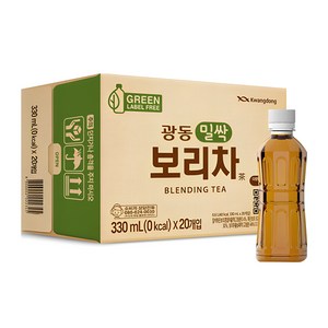 광동제약 밀싹 보리차 그린 무라벨, 330ml, 20개