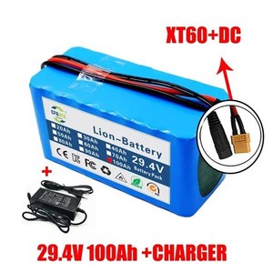 전기 자전거 모페드 리튬 이온 배터리 팩 2A 충전기 24V 100Ah 7s3p 18650 100000mAh, [05] XT60-DC, 1세트