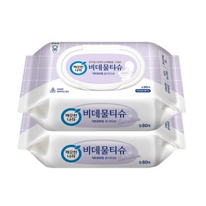 깨끗한나라 닥터비데 센서티브 화장실용 비데물티슈 캡형, 55g, 80매, 2개