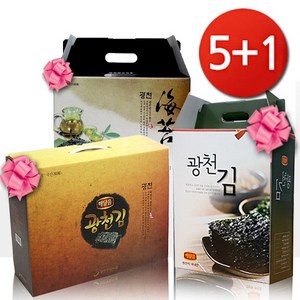 (5+1)광천김 선물세트 설날 추석 명절 김 (5개 구매시 1개증정), (5+1)검정A세트(도시락9봉+전장2봉+돌자반1)