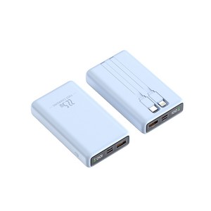 대용량 PD 22.5W 초고속충전 미니 전량표시 케이블 일체형 보조배터리 10000mAh, 블루