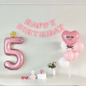 연지마켓 생일가랜드 생일 파티 용품 세트 숫자 하트 풍선 (자유레터링), 5, 1세트, 핑크