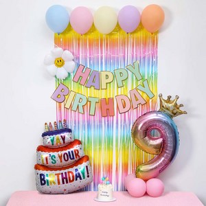 [피앤비유니티]스마일데이지 풍선스탠드 생일장식커튼세트 펌프포함, 1세트, 03-9)숫자기본형 마카롱커튼세트9