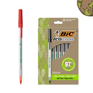 BIC 볼펜 라운드스틱 1.0mm 에콜루션 빅펜 12P, 12개, 레드