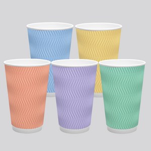 [실속형] 3중 단열 종이컵 웨이브 파스텔 혼합5종 16oz 500개, 1개