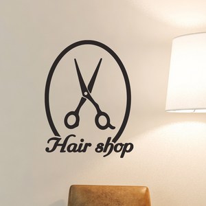 Hai shop 가위 미용실 표시 스티커, 검정색