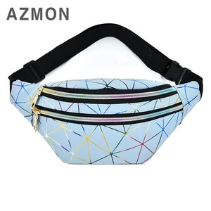 AZMON 레인보우 다이아몬드 캐주얼 힙색 가방 2.5L, 블루, 1개