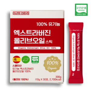 퓨어데이즈 아침엔 100% 유기농 엑스트라버진 올리브오일 스틱 스페인, 30개, 10g