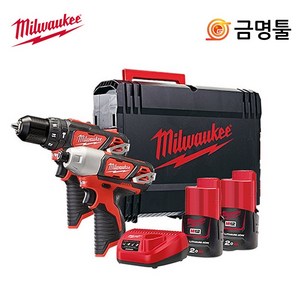 밀워키 해머드릴 임팩트 드라이버 콤보 세트 M12 BPP2B-202X, 1세트