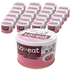 LOVeat 레드라벨 고양이 간식캔, 혼합맛(흰살참치/맛살), 160g, 24개