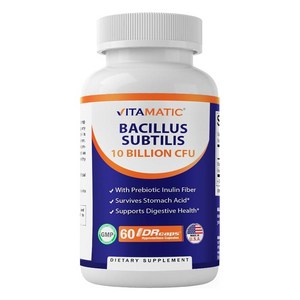 Vitamatic Bacillus Subtilis DR 캡슐 당 100억 - 60개 소화 장 및 건강 지원 프리바이오틱 이눌린 섬유로 제작, 60정, 1개