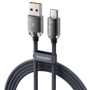 Toocki 아연합금 USB A-C타입 고속 충전케이블, 1개, 2m, 블랙