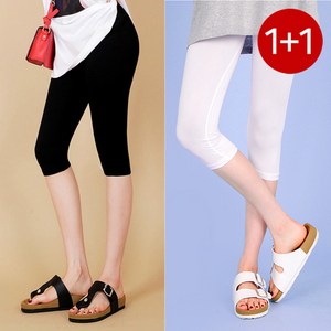 1+1 시원한 아이스 쿨링 원단 비침없는 7부 레깅스 빅사이즈 F~7XL 고무줄 쫄바지 접촉냉감 흡한속건 빠른건조 여성용_C3692