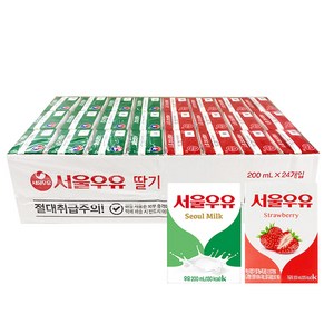 [멀티박스]서울우유 멸균우유 + 딸기우유 (각 12개씩 총 24입), 24개, 200ml, 24개