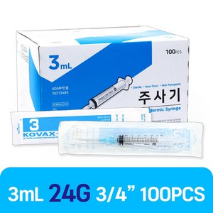 한국백신 일회용주사기 3cc 24G (3/4 inch) 100개입, 1개