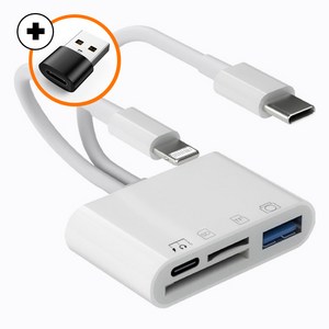 C타입/라이트닝 8핀 SD카드 MicoSD 리더기 듀얼 USB3 3.0포트 멀티허브 아이폰, C타입+8핀 4in1 리더기, 1개