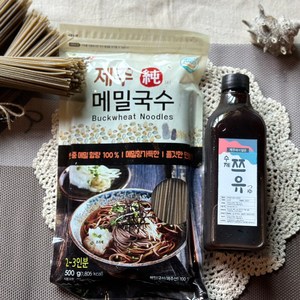 제주 100% 순메밀면500그램4봉 + 제주수제쯔유200ml1병 증정 메밀 국수 칼국수 국산 글루텐프리 소바 제주발송, 4개, 500g