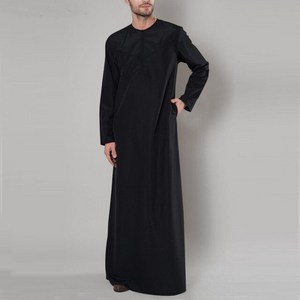 빈티지 이슬람 Caftan 가운 남성 긴 패션 Jubba Thobe 남자 레저 단색 패턴 의류, [01] Black, [03] L