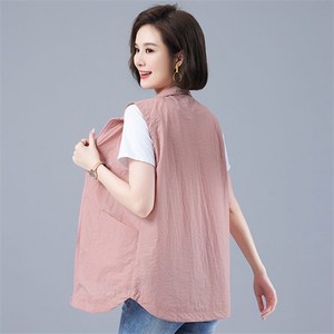 WZC 중년여성 여름 경량 조끼 무지 집업 루즈핏 빅사이즈 베이직 베스트 아우터 엄마 M~4XL 5컬러