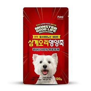 푸르미 몬스터 굿 라이프 강아지 영양죽 파우치, 삼계오리영양죽, 120g, 1개