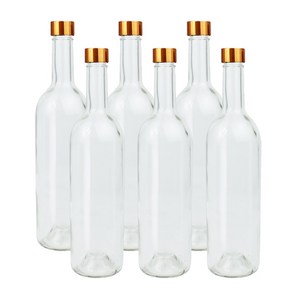 가인글로벌 와인750 투명병 + 스탬핑 숏캡 골드, 6개, 750ml