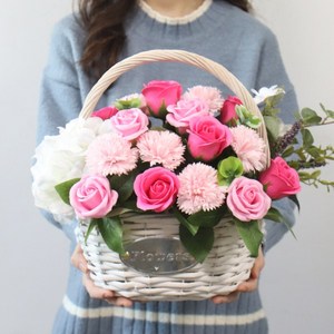 모리앤 비누꽃 감사하는마음 꽃바구니, 핑크, 1개