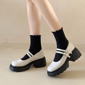 ANYOU 여성 로퍼 메리제인슈즈 통굽 에나멜 로퍼힐 키높 6cm