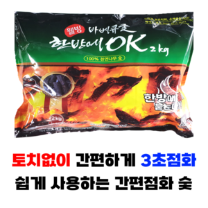 한방에OK 간편점화 착화숯 캠핑 숯불 바베큐 구이용 번개탄 대용, 2kg, 1개