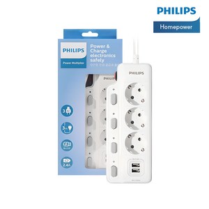 필립스 USB 2포트 멀티탭 고용량 과부하차단 개별스위치 3구 1.5m 3m, USB 2포트 3구, 1개